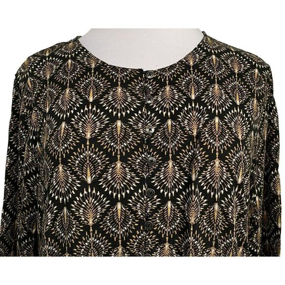J. Jill Bordeaux Fan Geo Border Print Knit Pullover Tunic Top Sz L - Picture 4 of 10